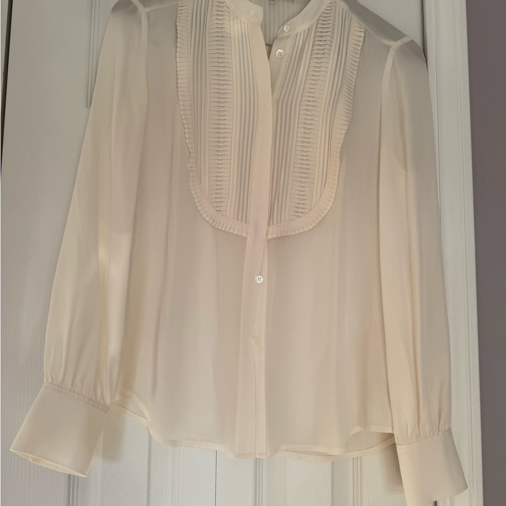 Frame Silk Cream Blouse with Pleated Front